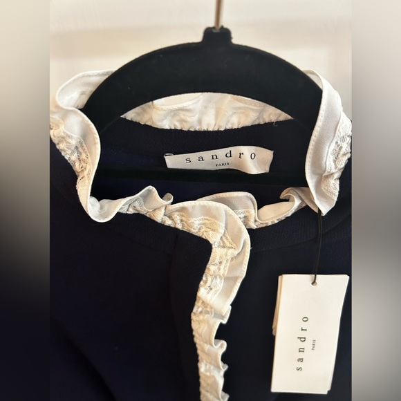 Sandro Natalia Ruffle Trim Dress in Navy - Picture 6 of 8